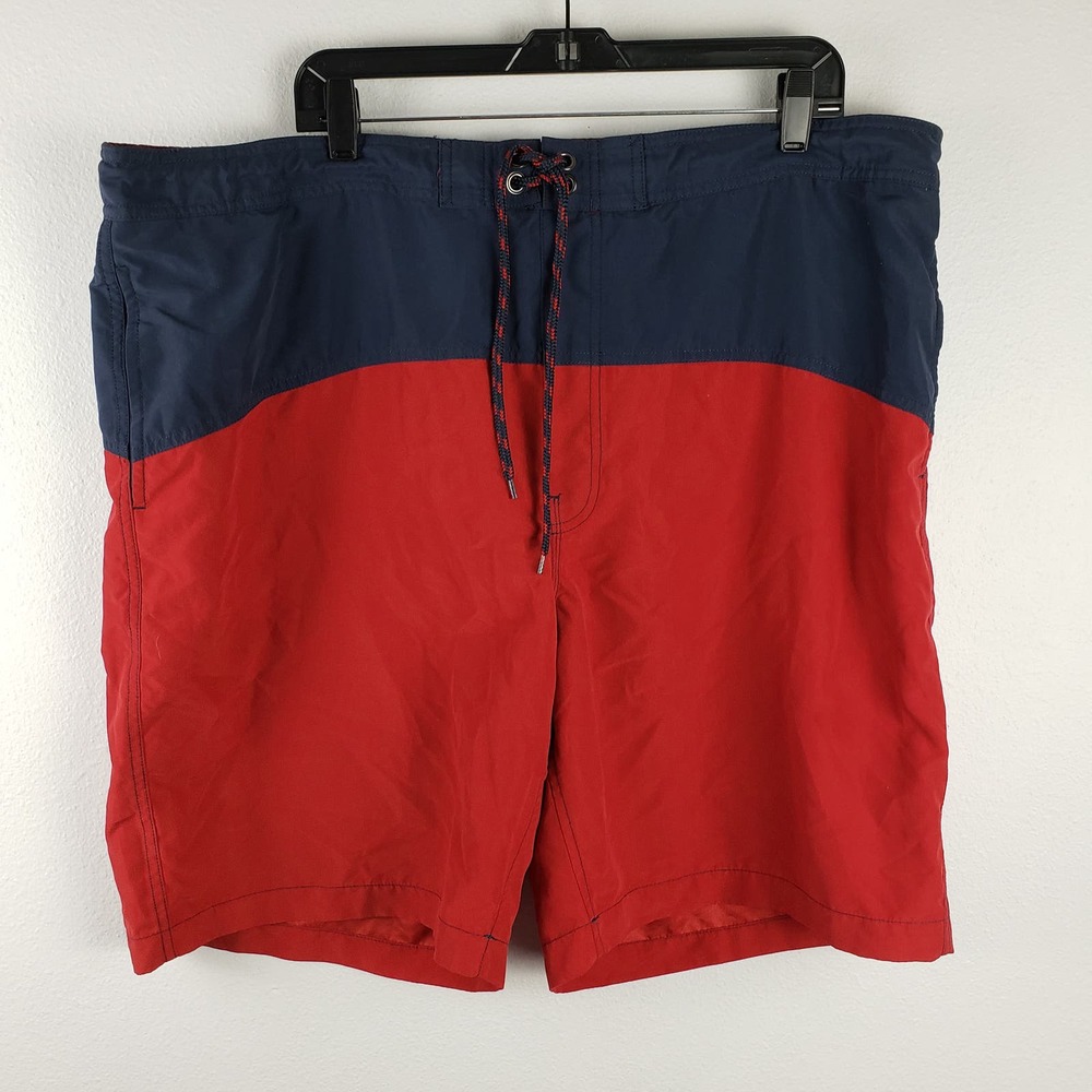 Sonoma‎ Men's Size XXL Swim Trunks Blue Red Classic Colorblock Americana Lined